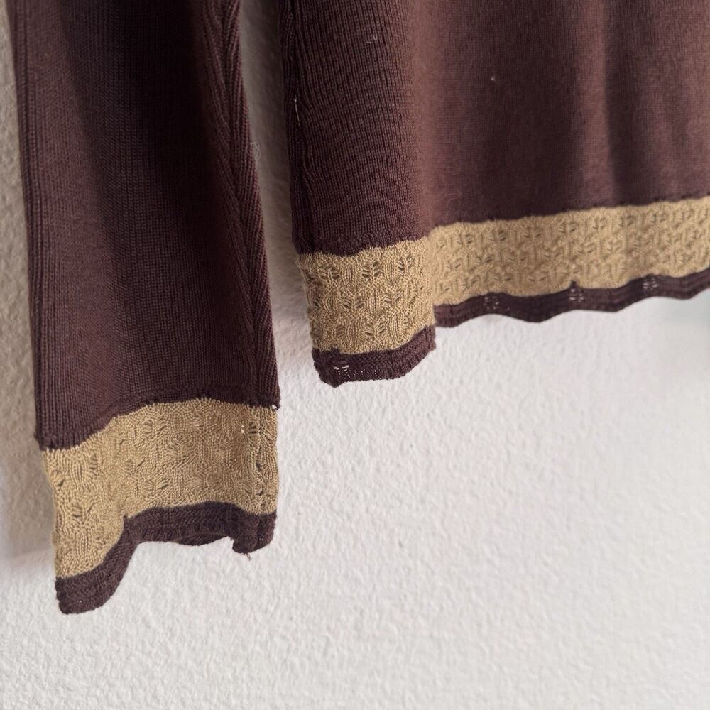 New Womens Brown Beige Wool Blend Knit V-Neck Long-Sleeve Sweater Embodied - Picture 2 of 11